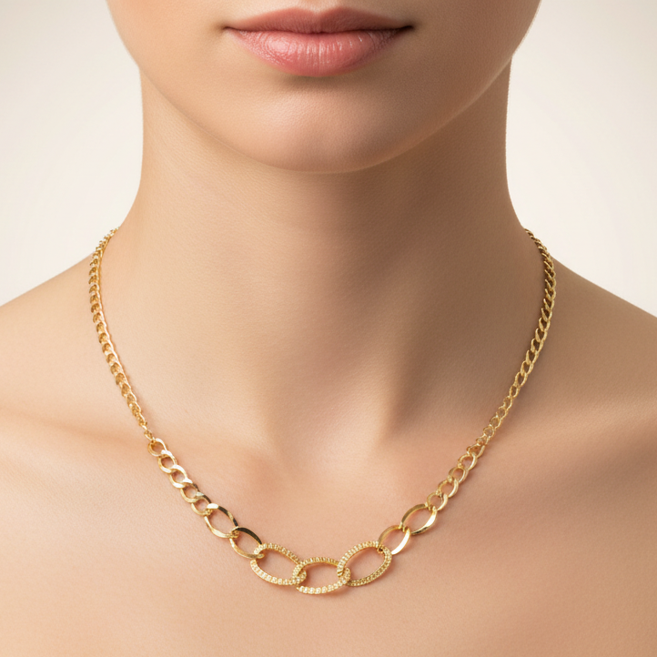 Collana con maglie ovali lavorate in oro giallo 18KT (750) – Elegante e moderna