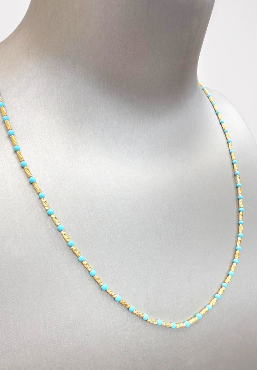 Collana unisex con sfere turchesi in oro giallo 18KT (750)