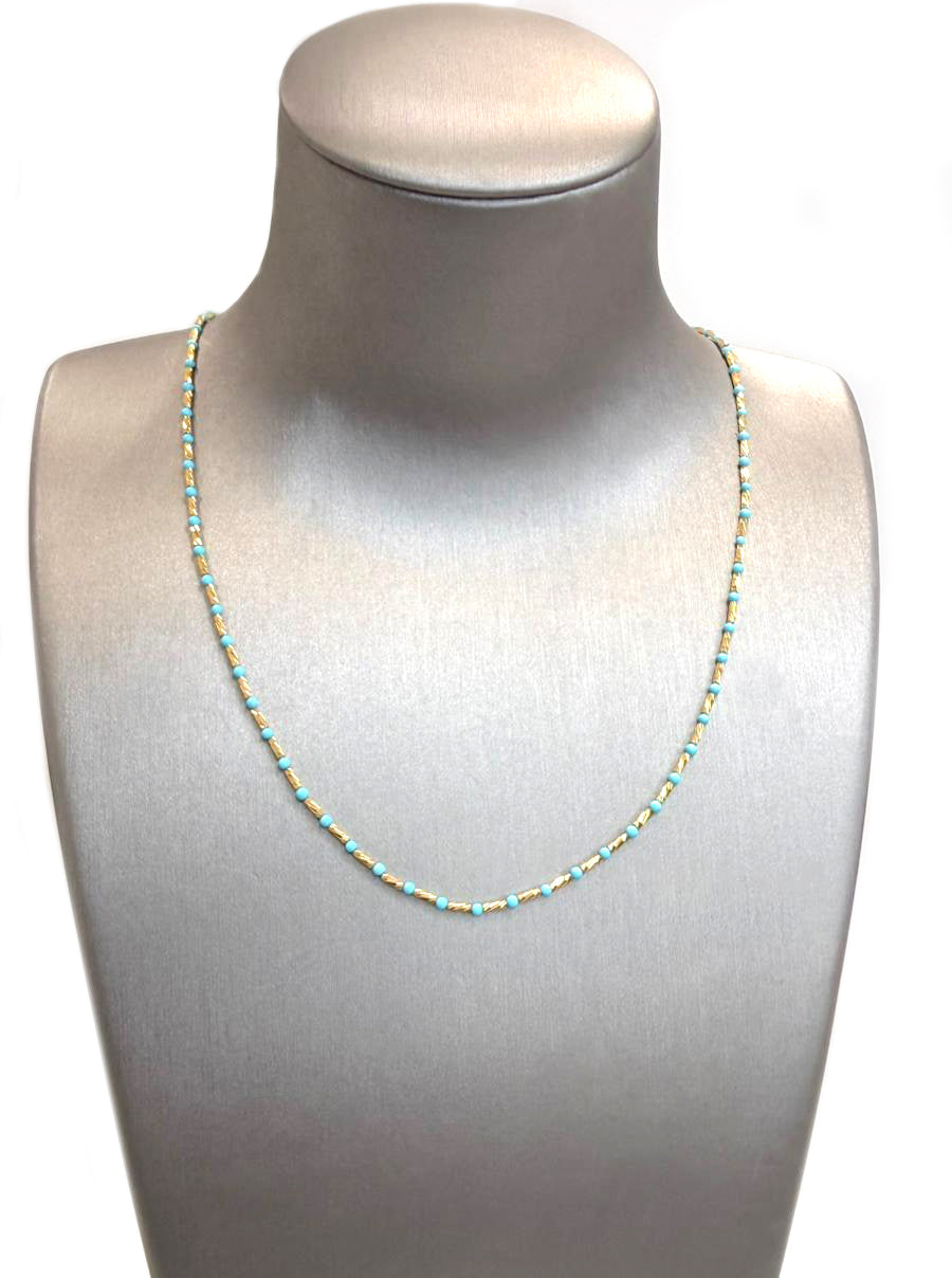 Collana unisex con sfere turchesi in oro giallo 18KT (750)
