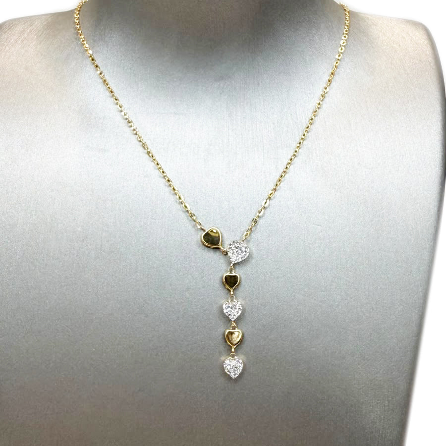 Collana con cuori e zirconi in oro giallo 18 KT (750)