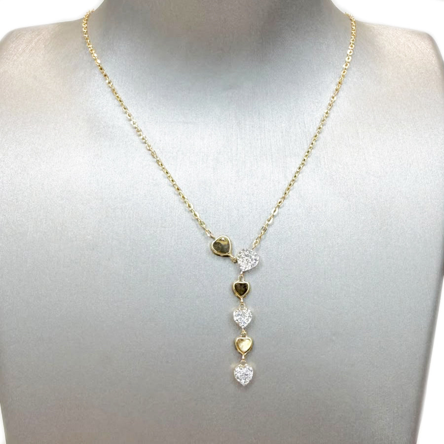 Collana con cuori e zirconi in oro giallo 18 KT (750)