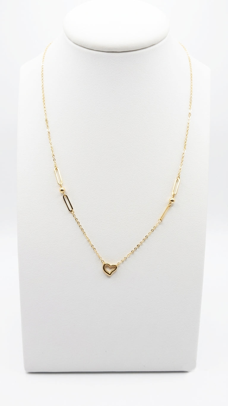 Collana con cuore e maglie geometriche in oro giallo 18 KT (750)