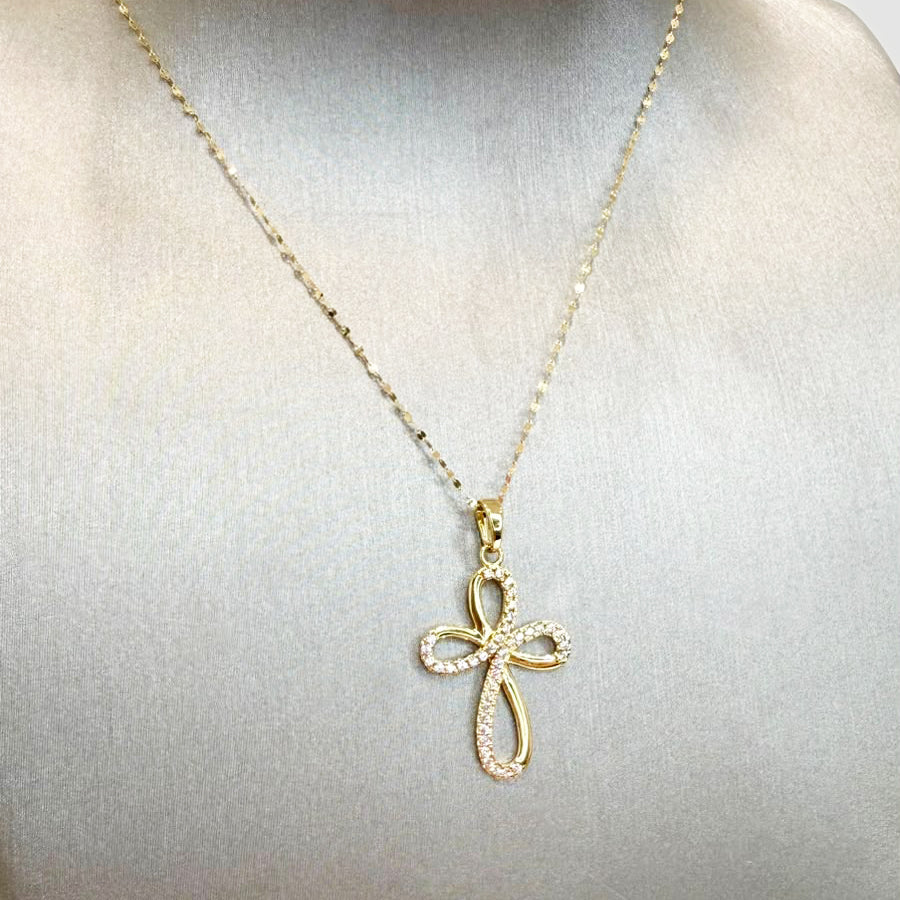 Collana con Croce in Oro Giallo 18 KT e Zirconi