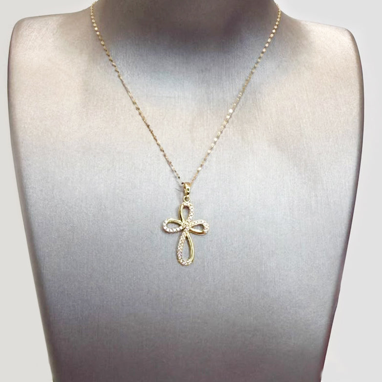 Collana con Croce in Oro Giallo 18 KT e Zirconi