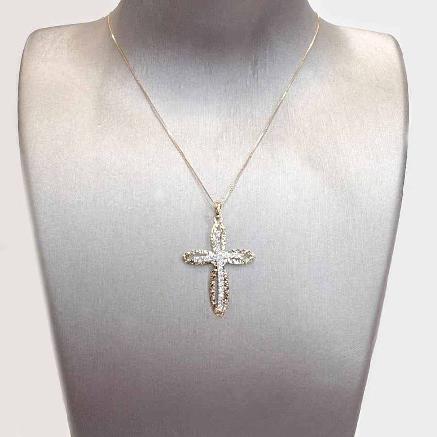 Collana con Croce in Oro Giallo 18 KT con Zirconi