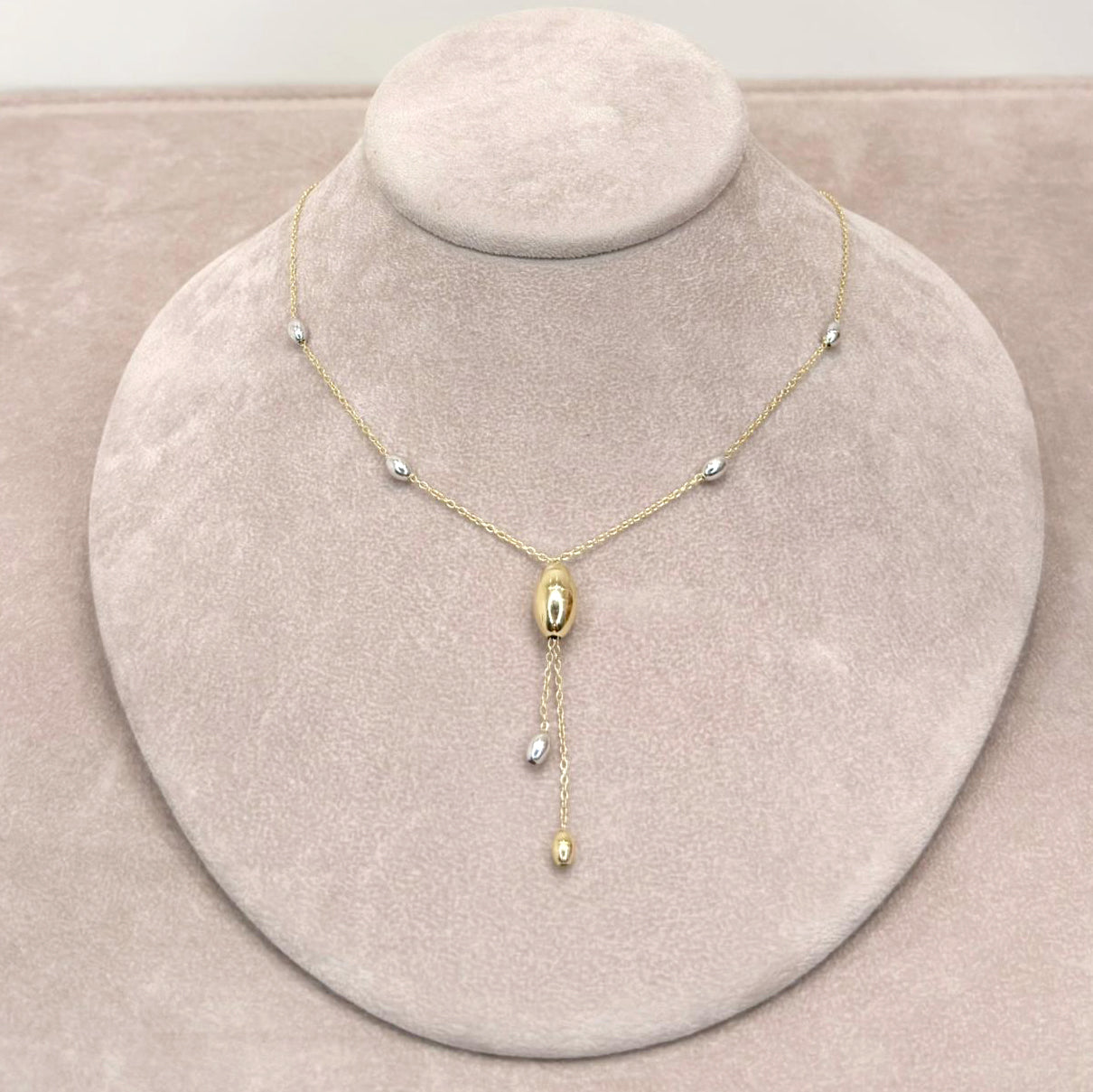 Collana Pendolo con Sfere Bicolore in Oro 18 KT