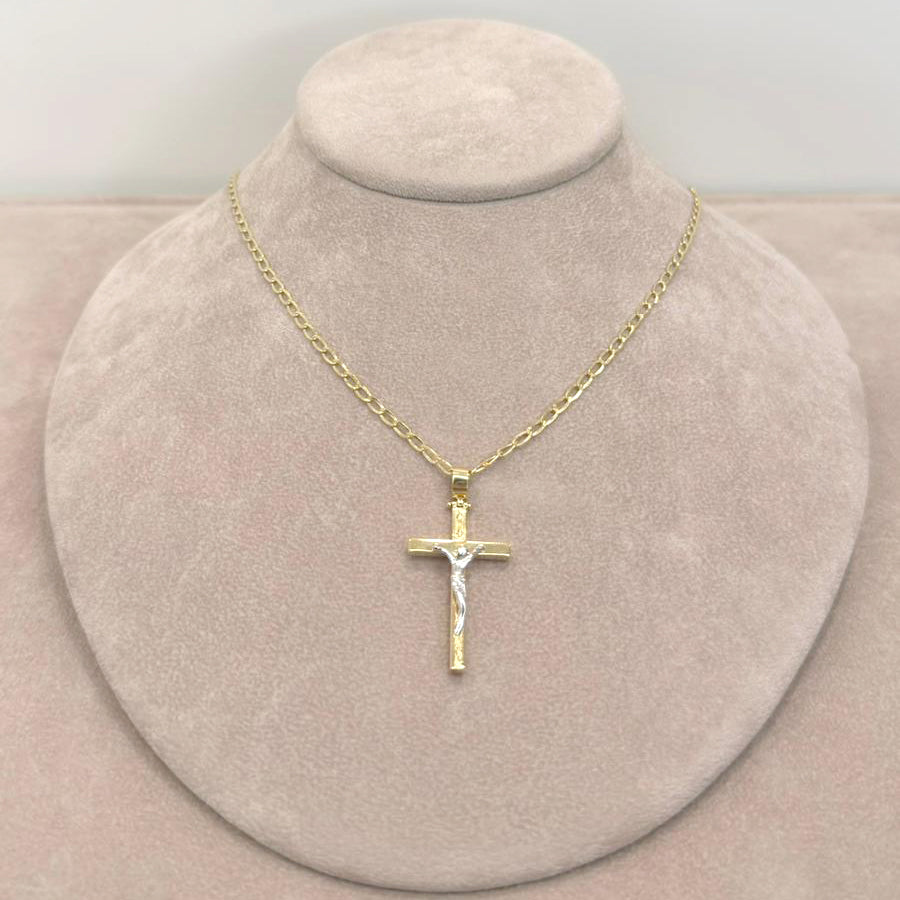 Collana da Uomo con Crocifisso Bicolore in Oro 18 KT
