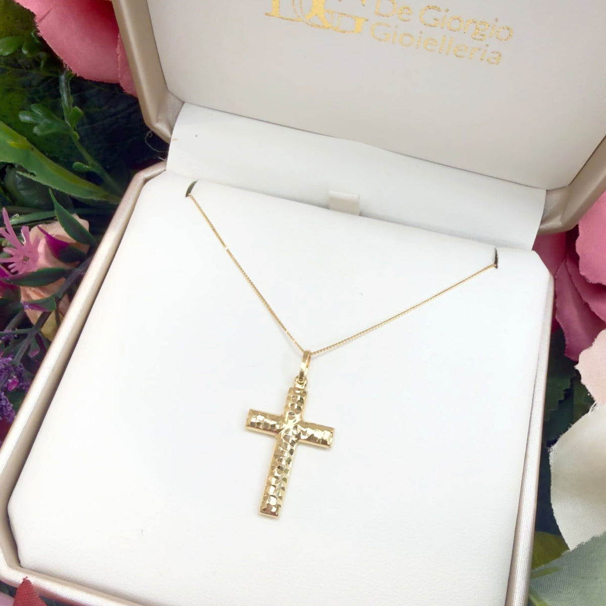 Collana Uomo con Croce Diamantata in Oro Giallo 18 KT (750)