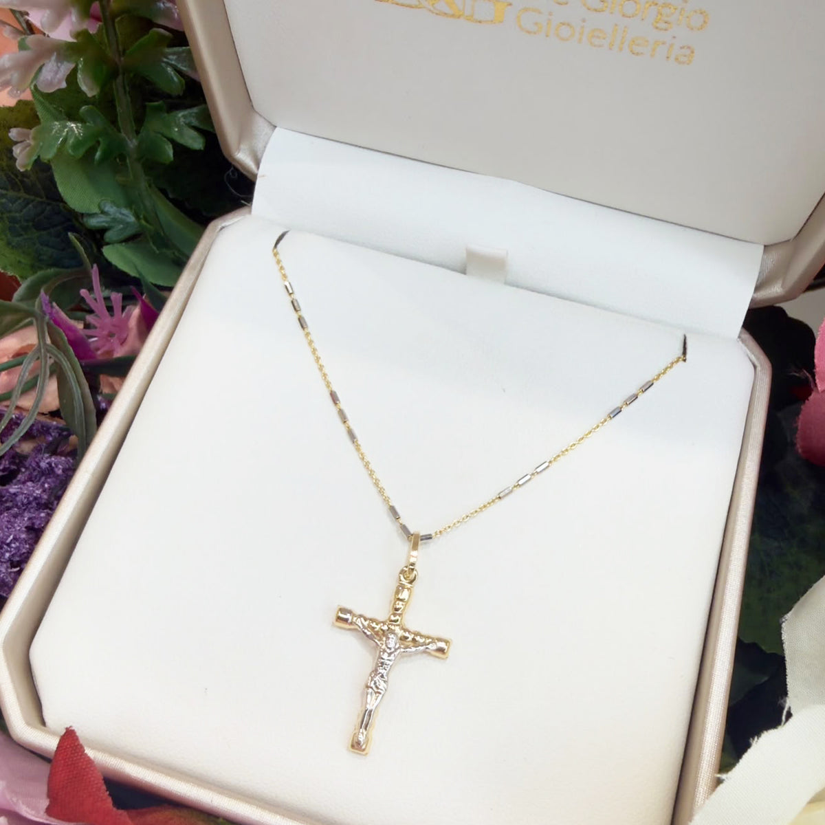 Collana Uomo con Crocifisso Bicolore in Oro 18 KT (750)