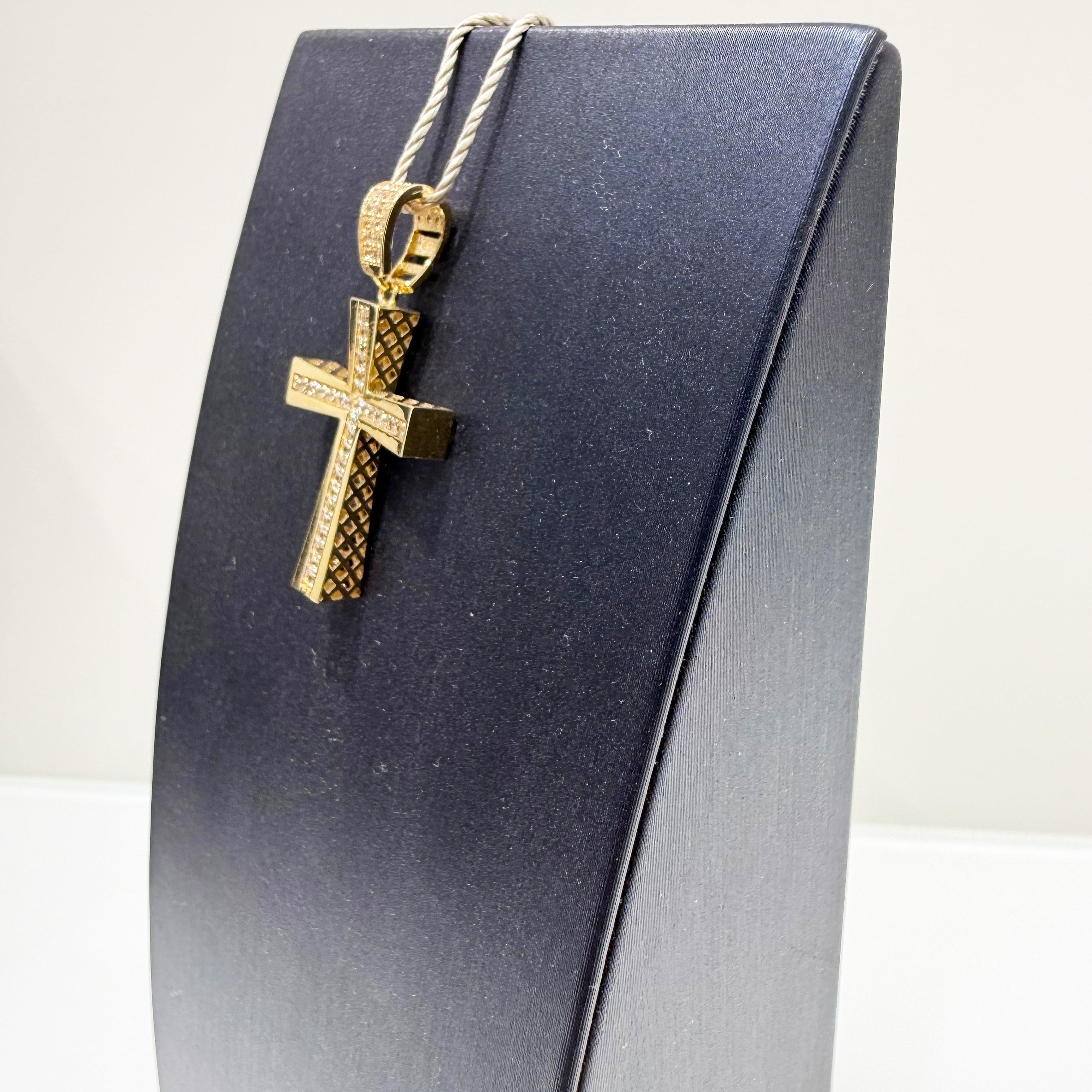 Ciondolo croce pavé di zirconi in oro giallo 18KT (750) – Made in Italy