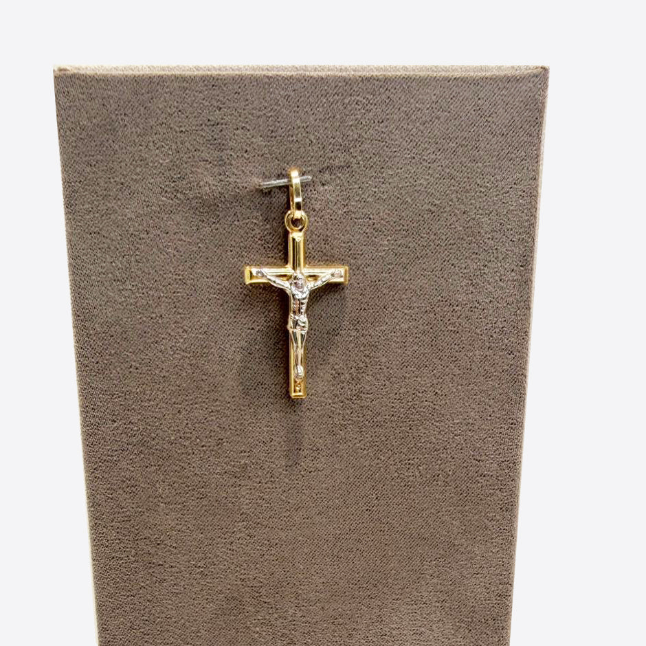 Ciondolo croce con Cristo da uomo in oro giallo e oro bianco 18 Kt (750)