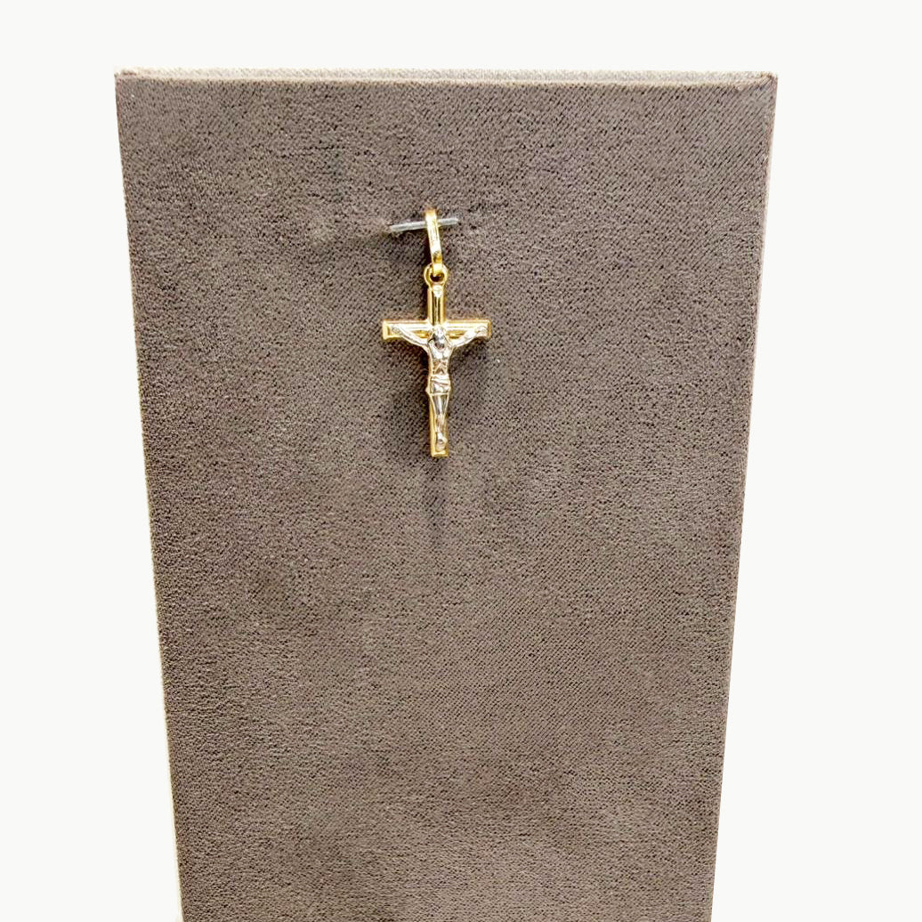 Ciondolo croce con Cristo da uomo in oro giallo e oro bianco 18 Kt (750)