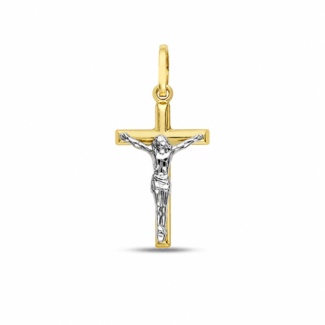 Ciondolo croce con Cristo da uomo in oro giallo e oro bianco 18 Kt (750)