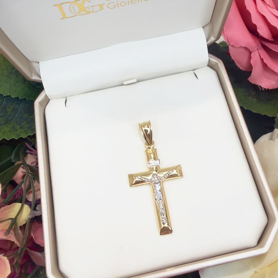 CROCIFISSO UOMO BICOLORE IN ORO 18 KT (750)