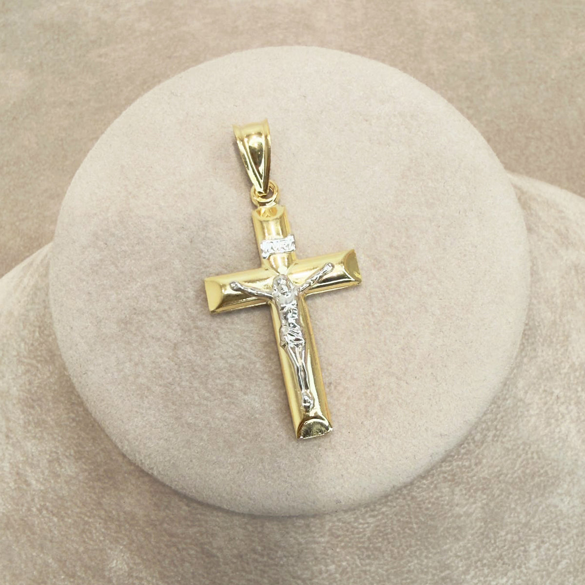 CROCIFISSO UOMO BICOLORE IN ORO 18 KT (750)