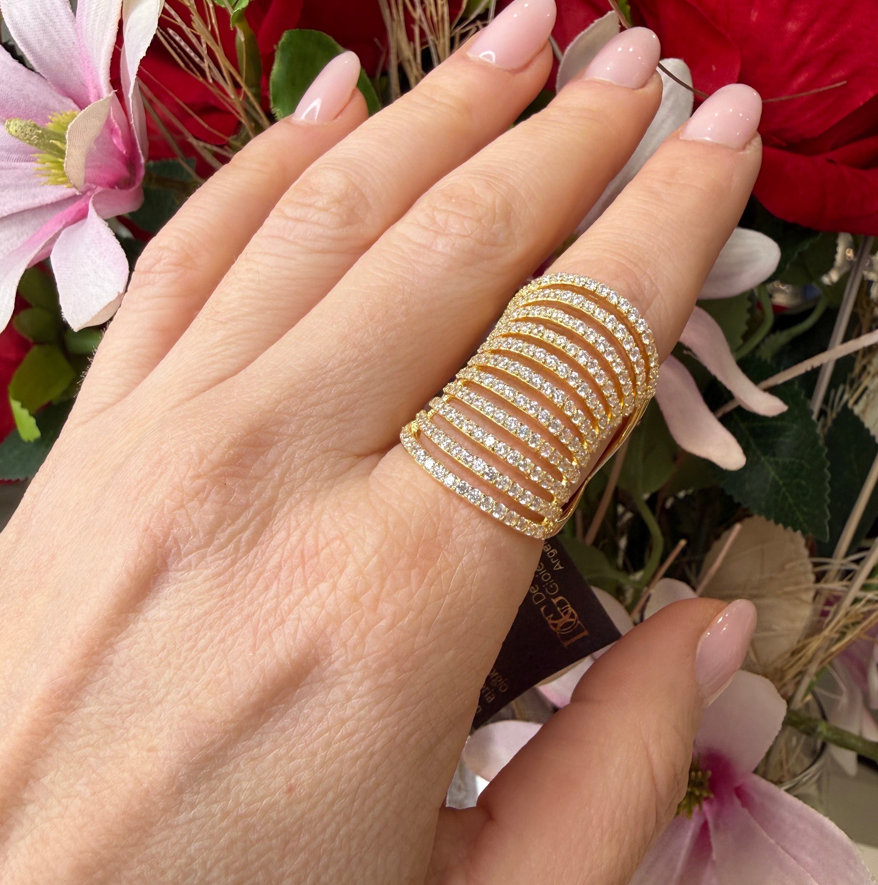 ANELLO FASCIA IN ARGENTO GOLD CON ZIRCONI