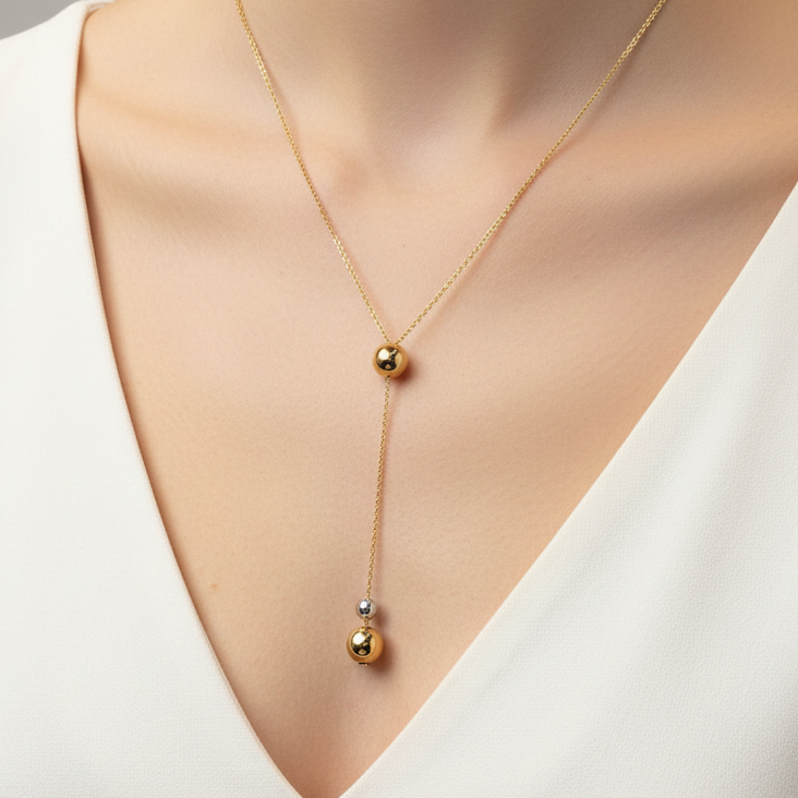 Collana lunga con sfere in oro giallo e bianco 18KT (750) – Made in Italy