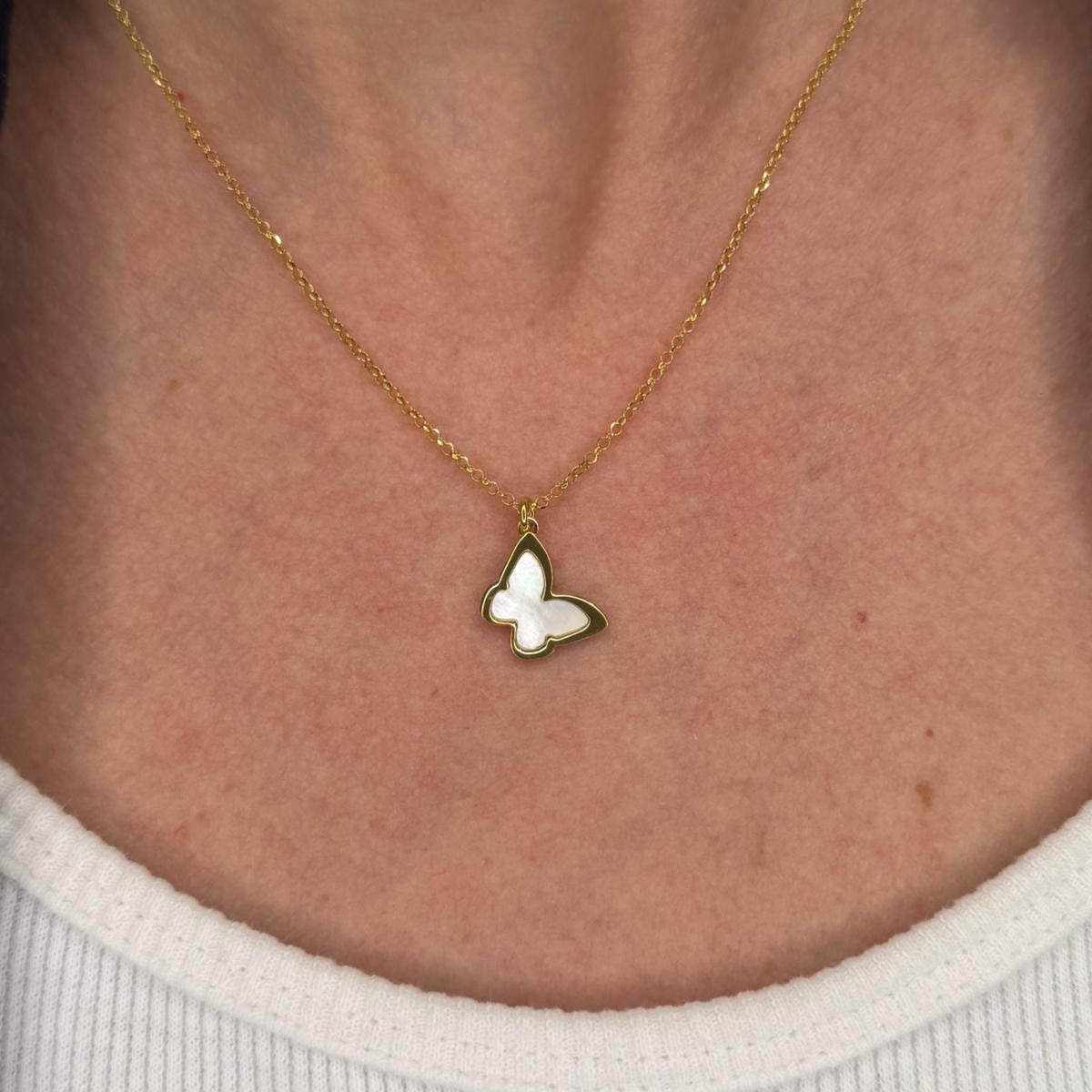 COLLANA FARFALLA IN ARGENTO GOLD E MADREPERLA