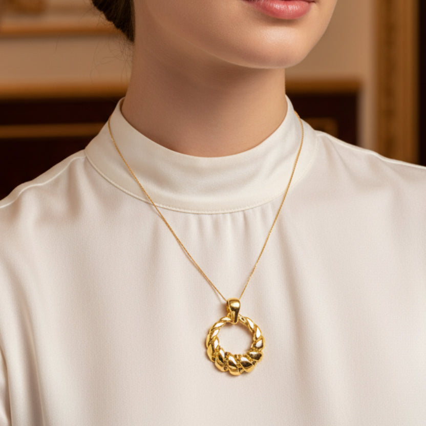 Pendente in Oro Giallo 18KT (750) Intrecciato a Cerchio – Made in Italy