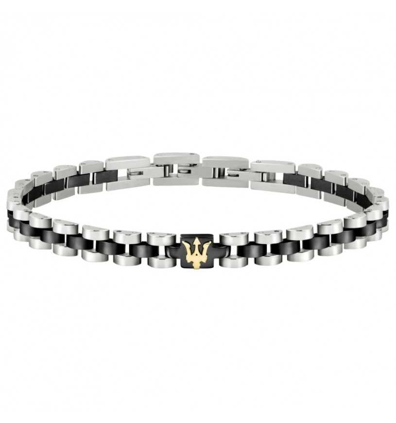 MASERATI MEN'S BRACELET IN SILVER AND BLACK