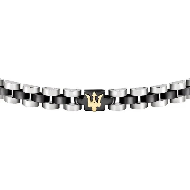MASERATI MEN'S BRACELET IN SILVER AND BLACK