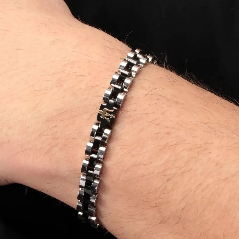 MASERATI MEN'S BRACELET IN SILVER AND BLACK