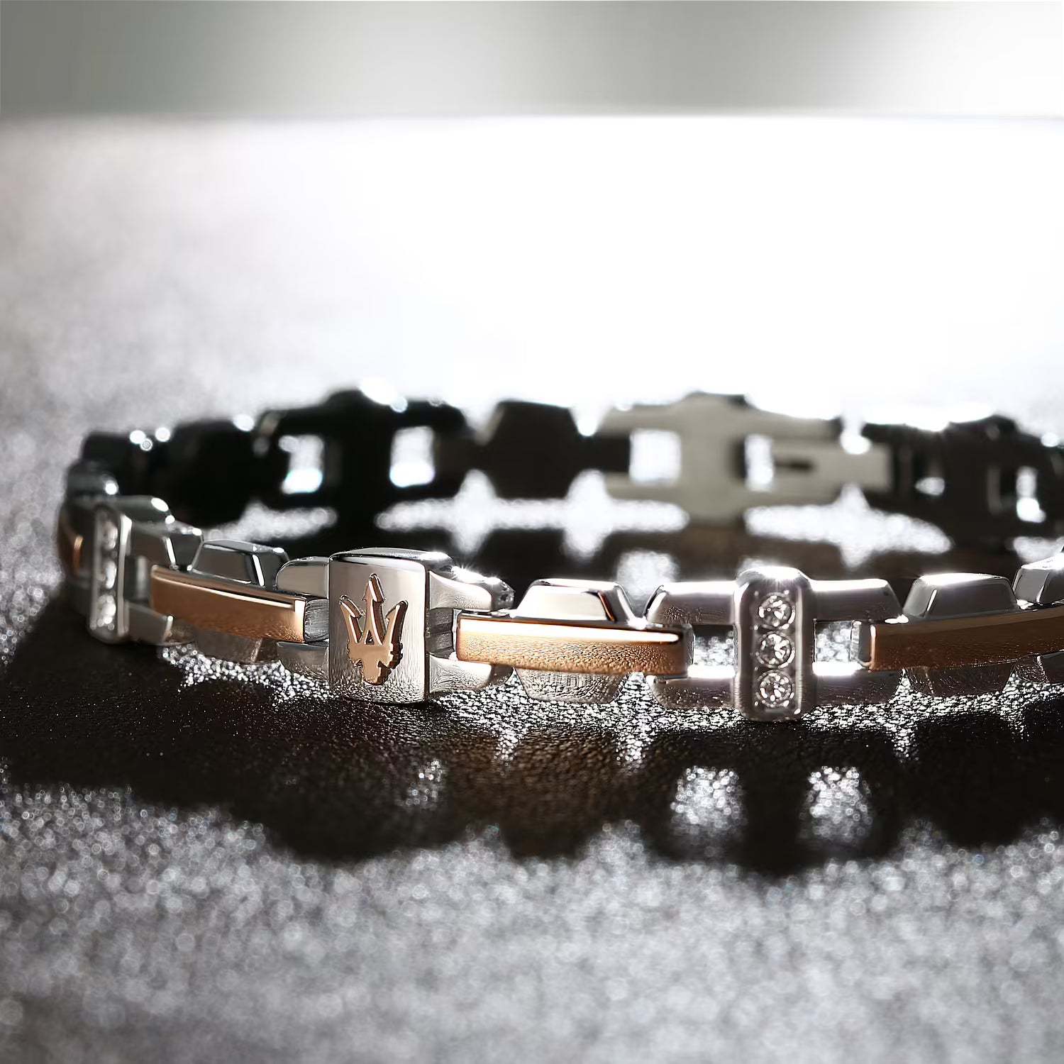 MASERATI ICONIC MEN'S BRACELET IN STEEL AND ROSE GOLD