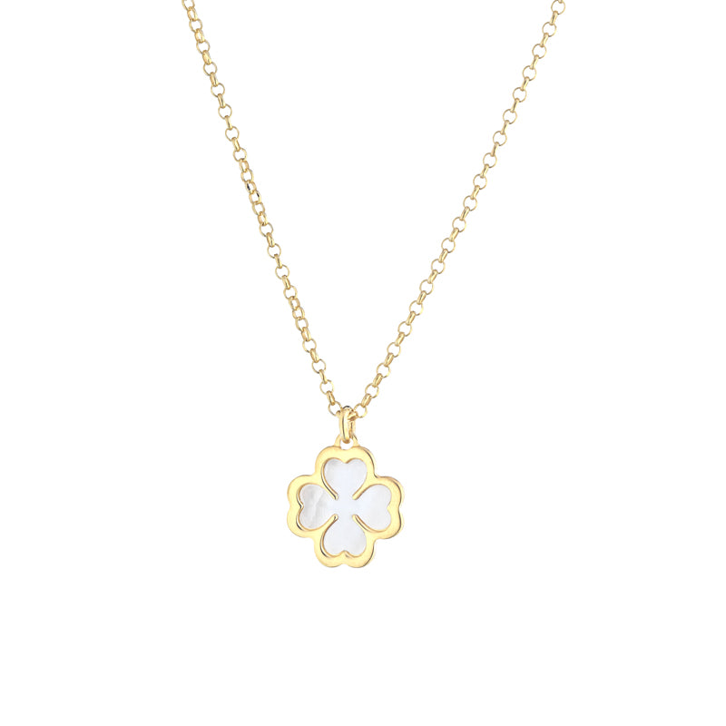 COLLANA QUADRIFOGLIO IN ARGENTO GOLD E MADREPERLA