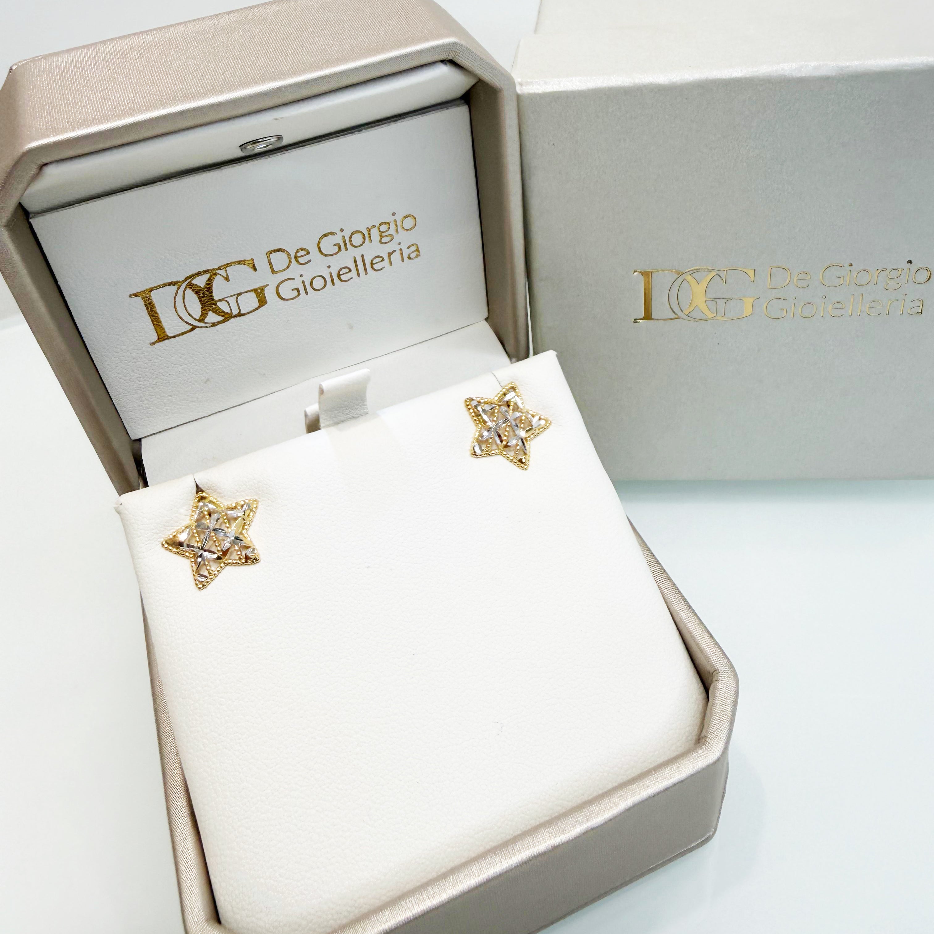 Orecchini stella traforata in oro bicolore 18KT (750) – Made in Italy