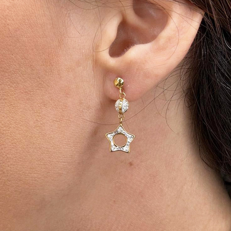 Orecchini pendenti a stella con zirconi in oro giallo 18KT (750) – Eleganti e luminosi