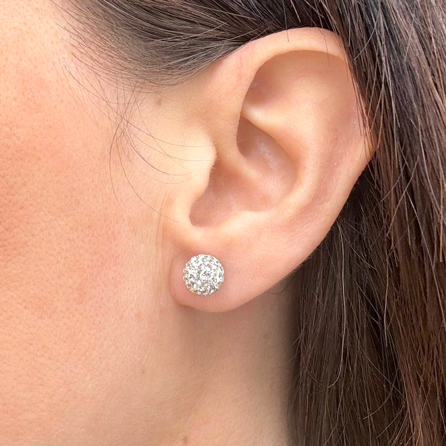 Orecchini punto luce boule con zirconi in oro bianco 18 KT (750)