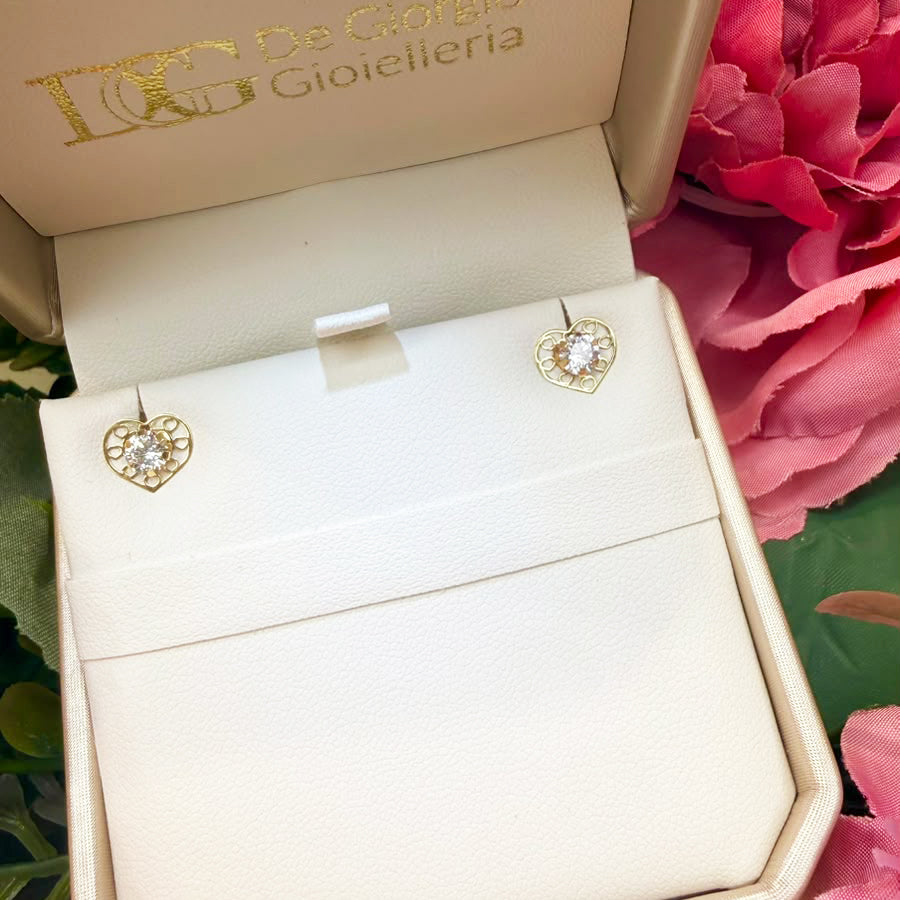 Orecchini a cuore con zircone in oro giallo 18 KT (750)
