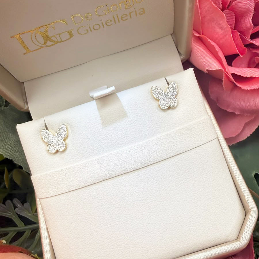 Orecchini farfalla con zirconi in oro giallo 18 KT (750)