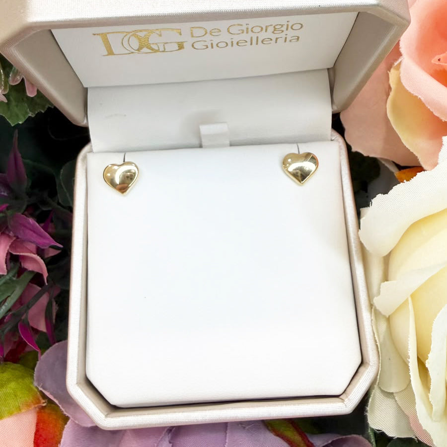 ORECCHINI CUORE BOMBATO LISCIO IN ORO 18 KT