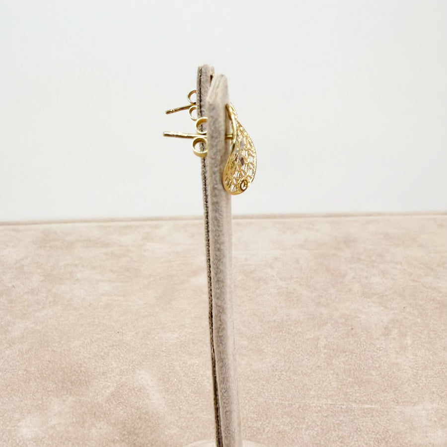 ORECCHINI OVALI TRAFORATI IN ORO GIALLO E BIANCO 18 KT (750)