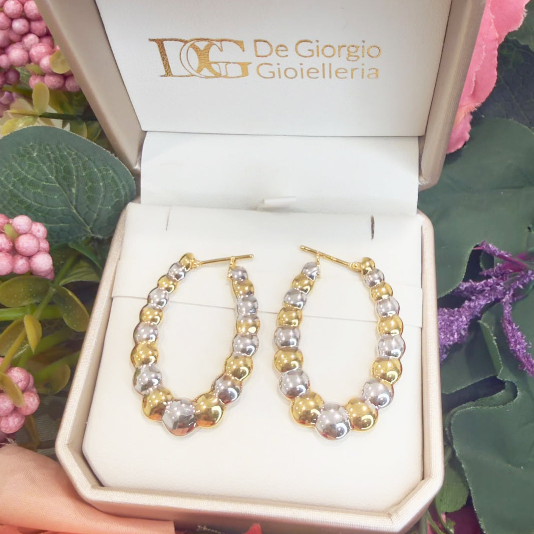 ORECCHINI OVALI BICOLORE IN ORO 18 KT (750)