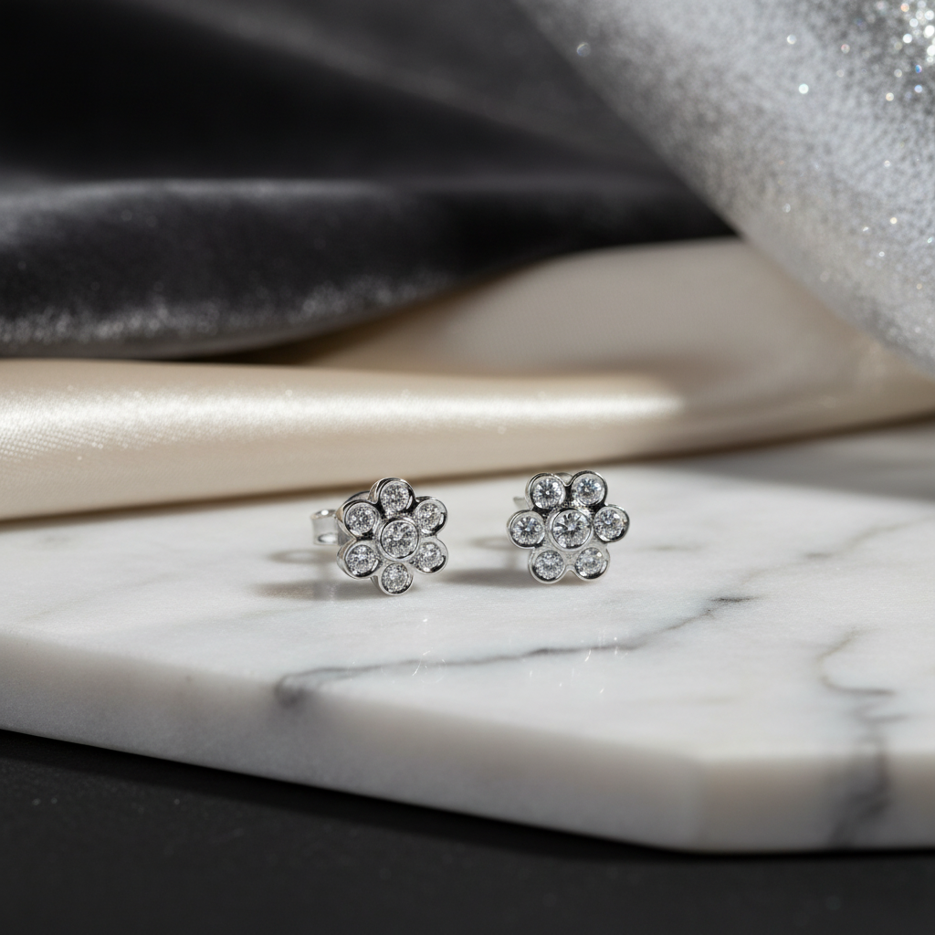 ORECCHINI FIORE IN ORO BIANCO 18 CARATI E DIAMANTI