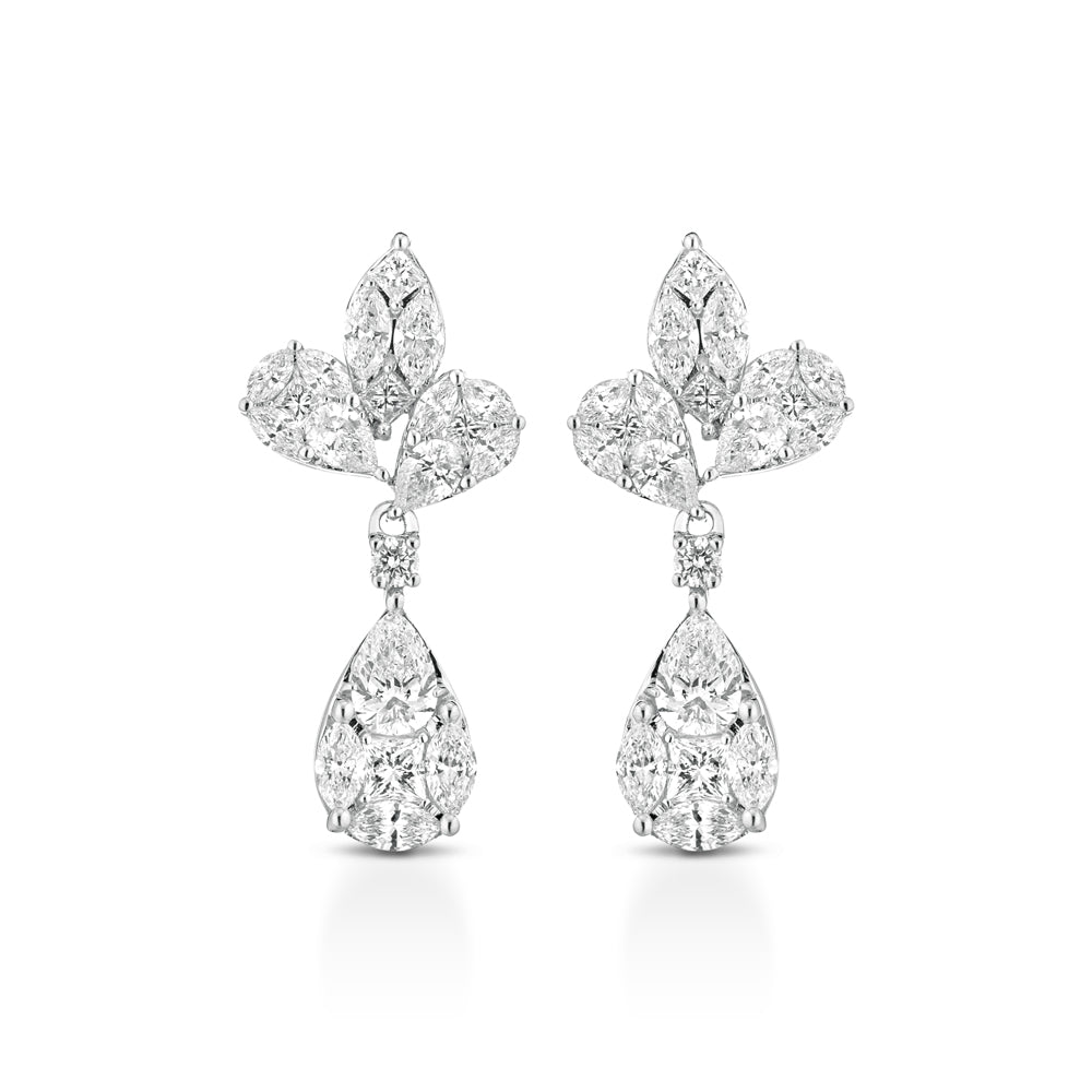 ORECCHINI IN ORO BIANCO 18KT DIAMANTI E BAGUETTE