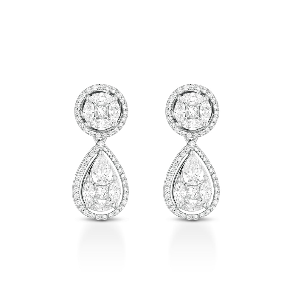 ORECCHINI IN ORO BIANCO 18KT CON BAGUETTE E DIAMANTI