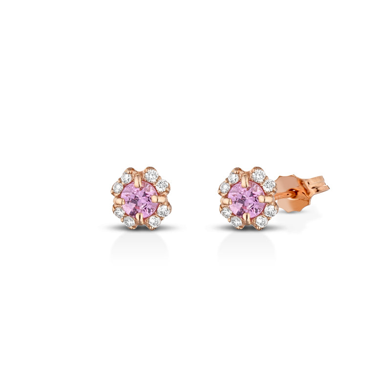 ORECCHINI IN ORO ROSA 18 CARATI CON DIAMANTI E ZAFFIRI ROSA