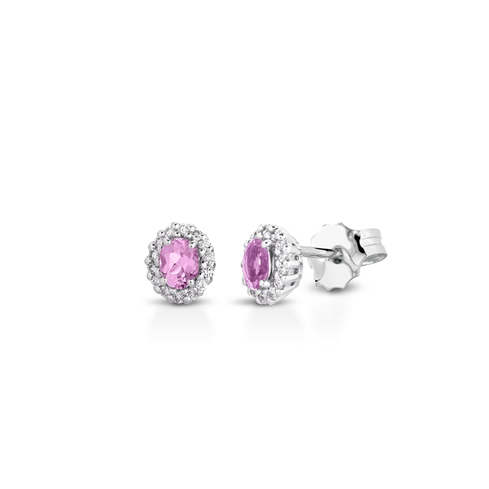 ORECCHINI IN ORO BIANCO 18KT CON DIAMANTI E ZAFFIRI ROSA