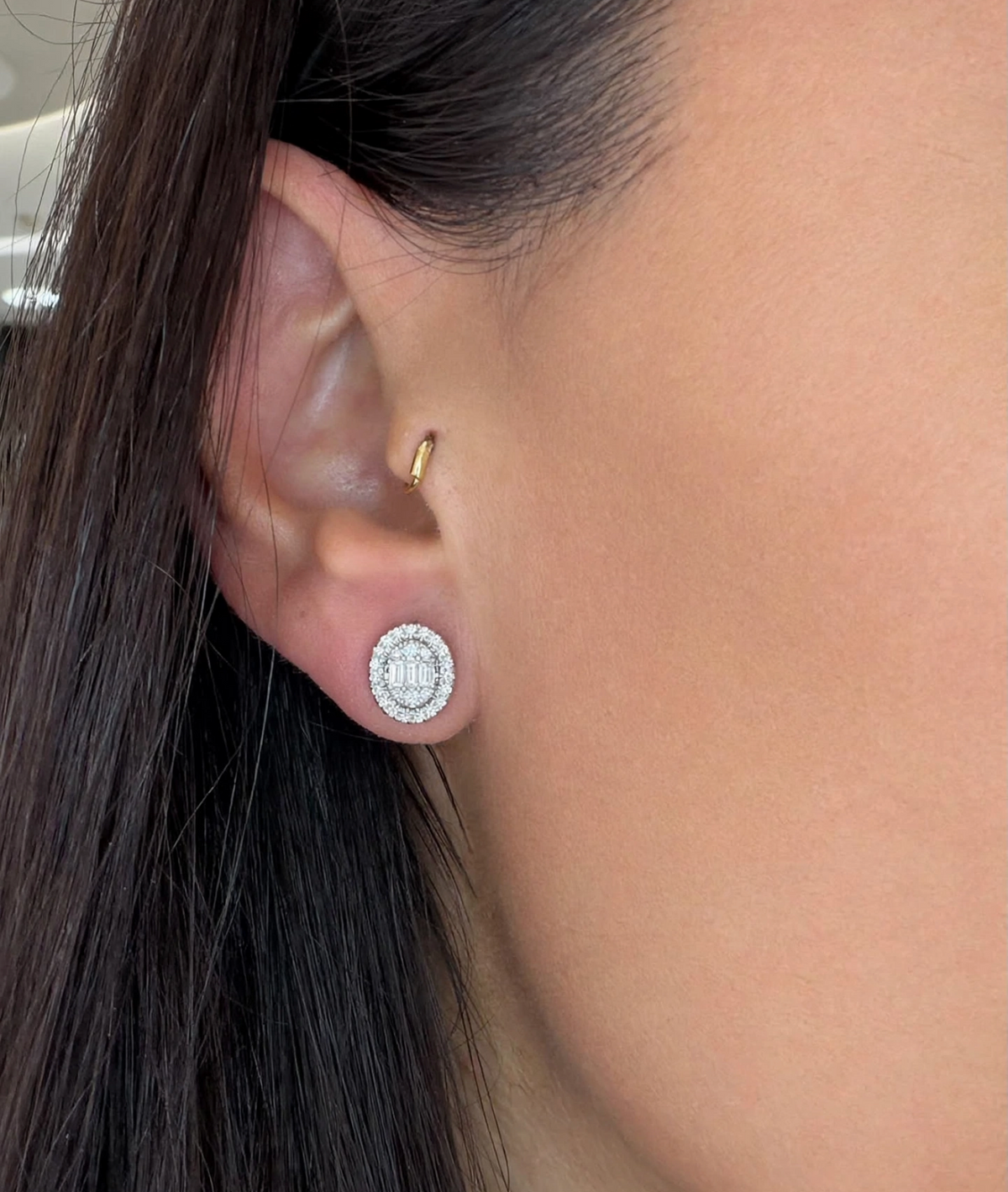 ORECCHINI IN ORO BIANCO 18KT DIAMANTI E BAGUETTE