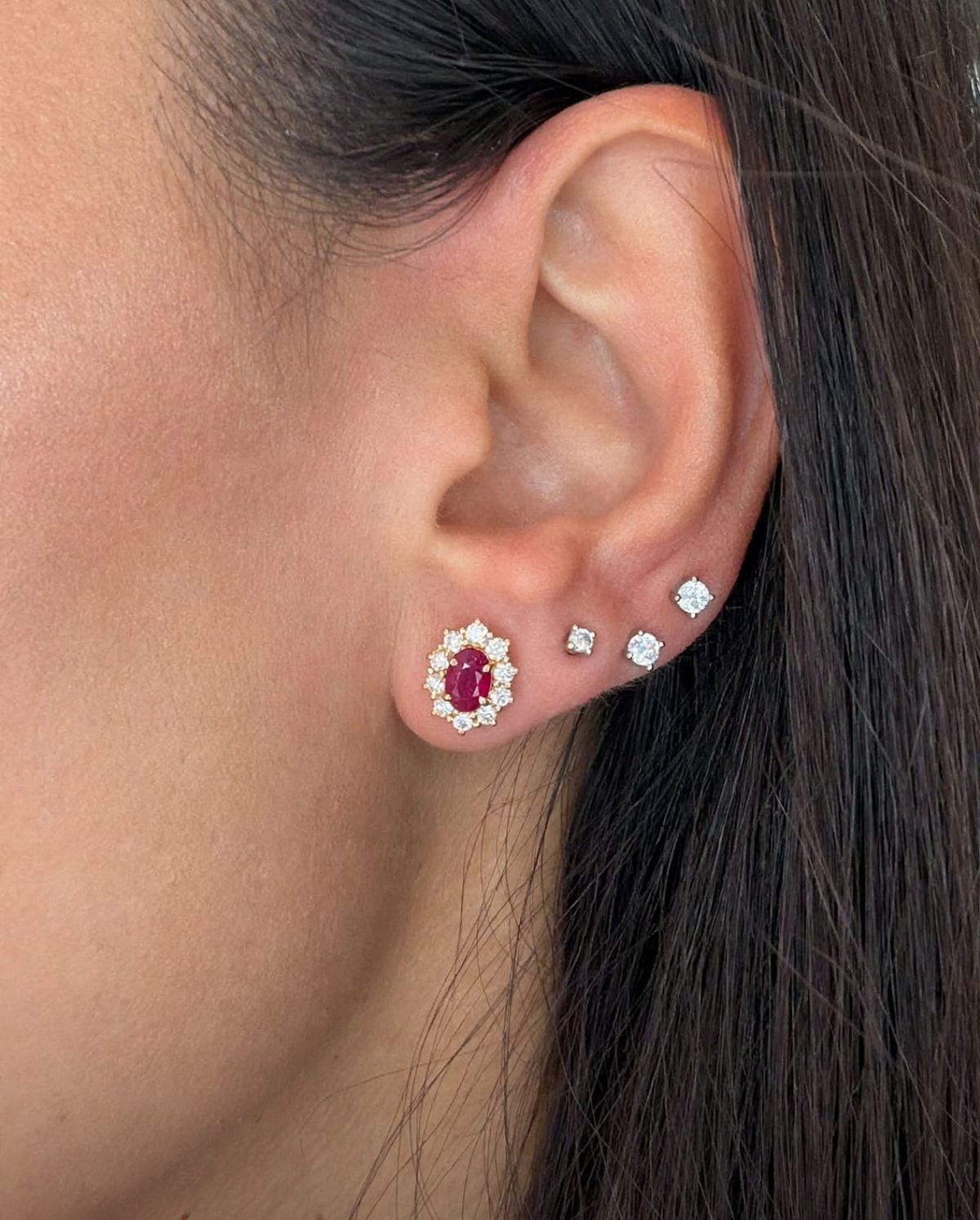 18K ROSE GOLD OVAL EARRINGS WITH DIAMONDS AND RUBIES