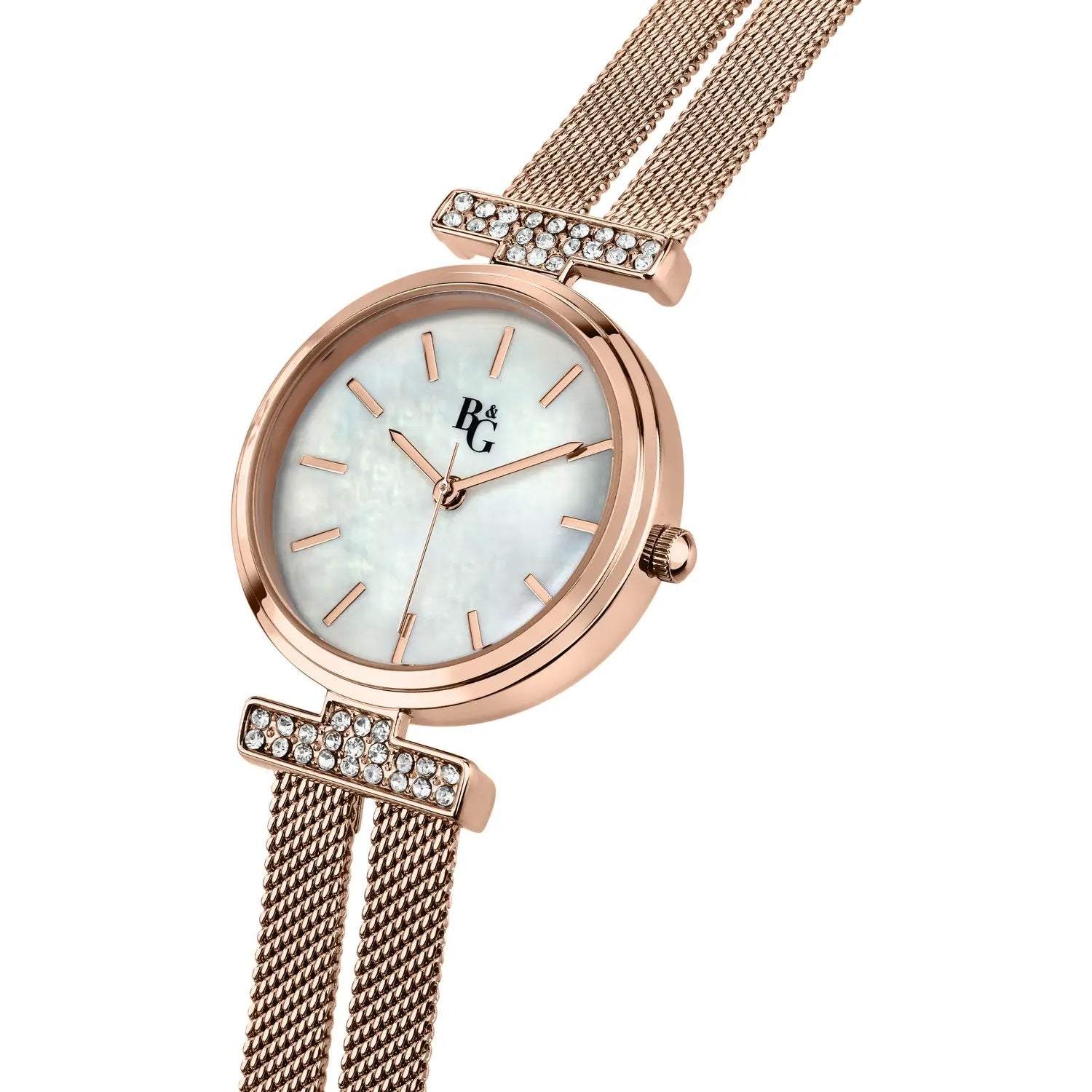 B&G BLING ROSE GOLD MESH MOTHER OF PEARL DIAL WATCH |30MM|