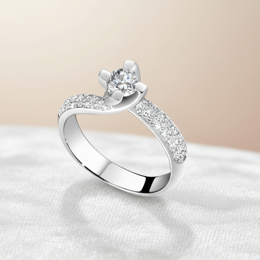 ANELLO SOLITARIO VALENTINO IN ORO BIANCO 18KT E DIAMANTI