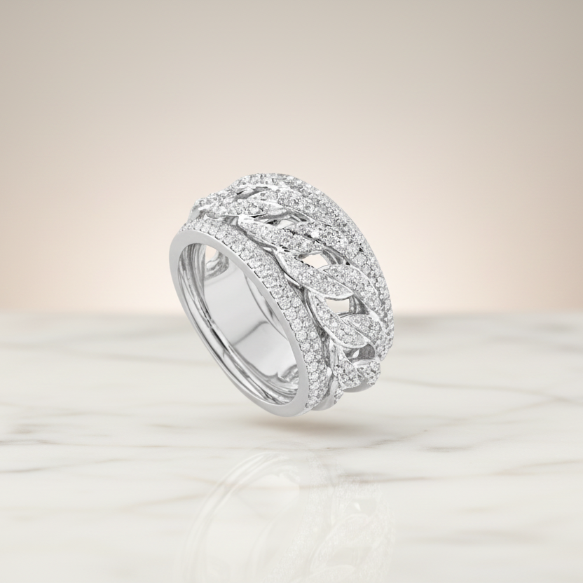 18KT WHITE GOLD AND DIAMOND GROUMETTE BAND RING