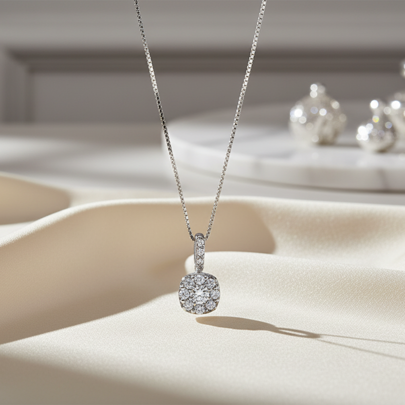 COLLANA PUNTO LUCE IN ORO BIANCO 18 CARATI CON DIAMANTI