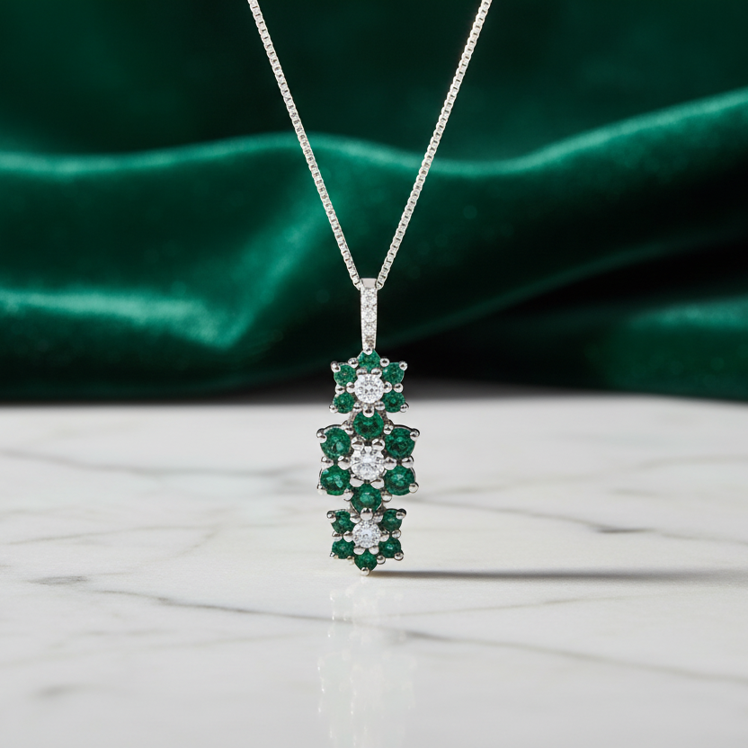 COLLANA TRILOGY CAROLINA BIANCO 18KT CON DIAMANTI E SMERALDI