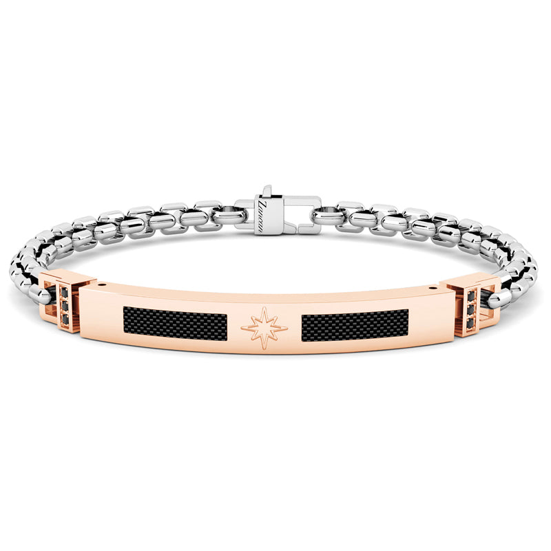 BRACCIALE ZANCAN ACCIAIO CON TARGHETTA ROSÉ E CARBONIO