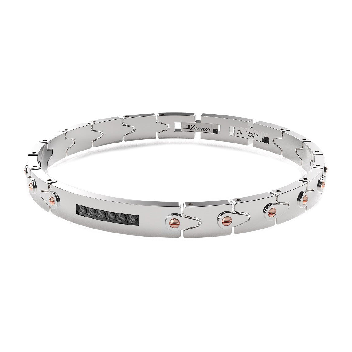 BRACCIALE ZANCAN ACCIAIO CON PLACCA CENTRALE E ZIRCONI NERI